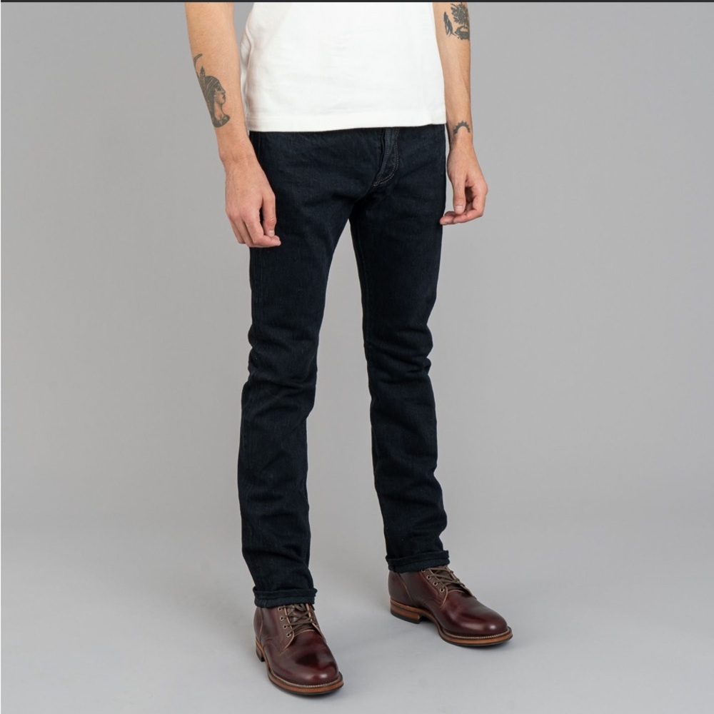 Iron Heart Indigo selvedge jeans with overdied black